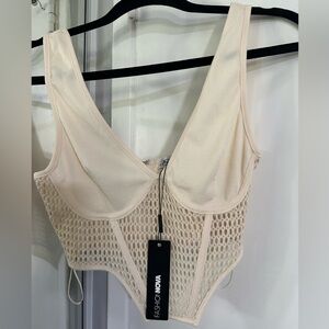Fashion Nova Cream Mesh Detail Top